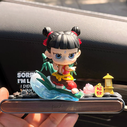 Chinese myth-inspired dashboard ornament with gift box and hidden magnetic parking plate