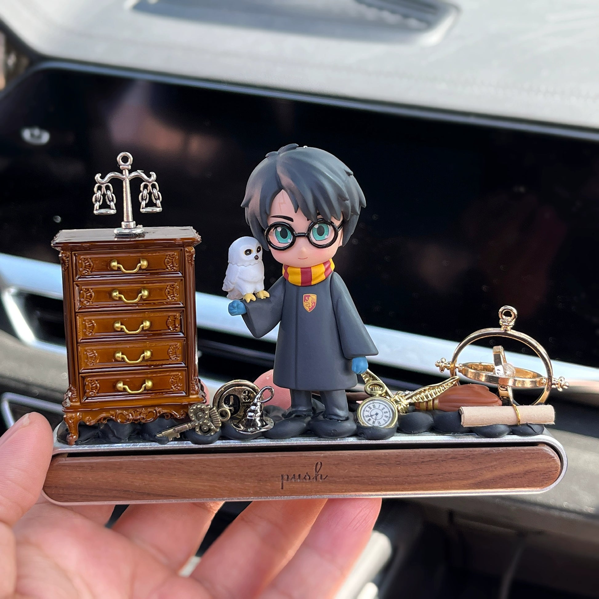 Harry Potter Hermione dashboard ornament with hidden magnetic parking number and gift box