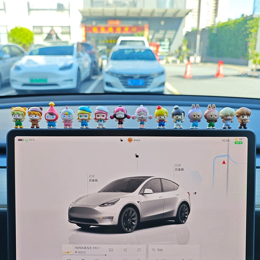 MiniGlow 14-piece dashboard figurine set for car interior – pastel collectible mini dolls inspired by Molly design
