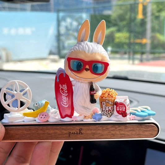 LLabubu inspired sofa dashboard ornament with hidden number display and gift box