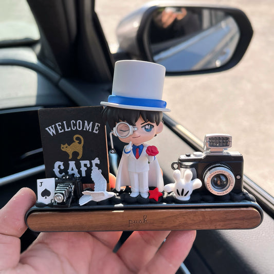 Kaido K Phantom Thief dashboard ornament with parking number plate and wooden café base – limited edition
