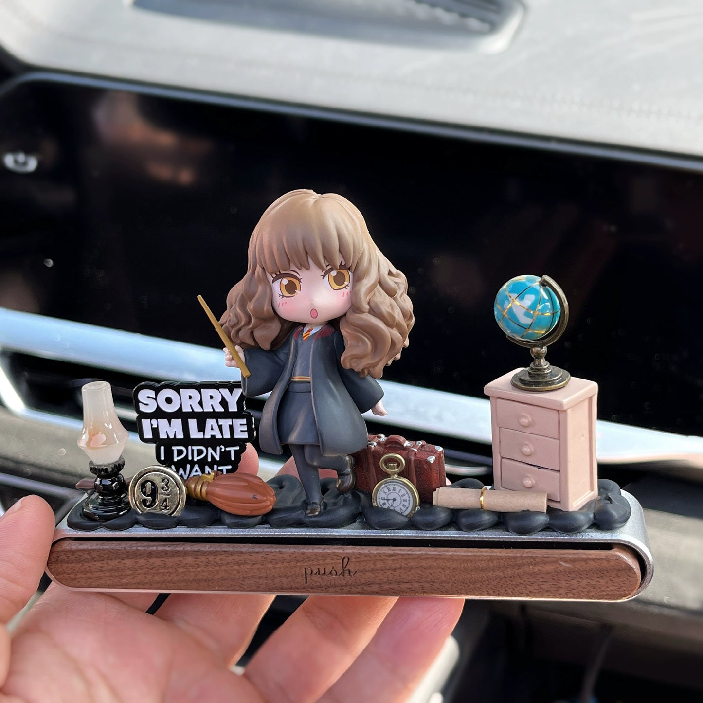 Harry Potter Hermione dashboard ornament with hidden magnetic parking number and gift box