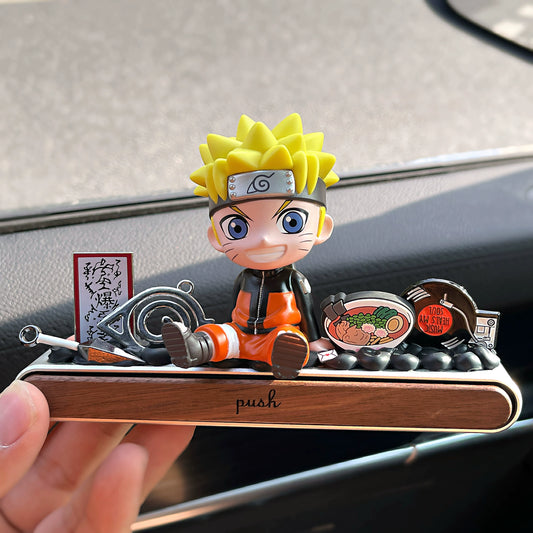 Ninja anime-style dashboard ornament with hidden magnetic parking number plate and gift box