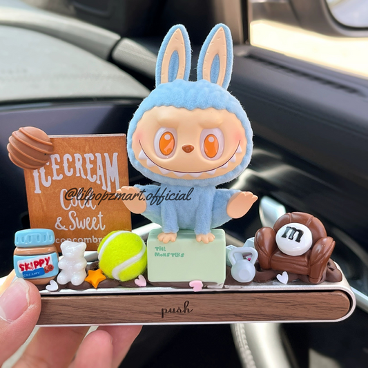 pop mart inspired blue bunny collectible decor